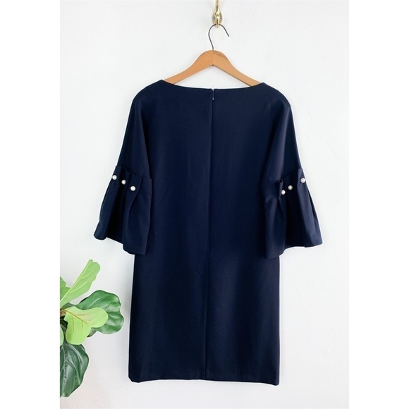 NWT Banana Republic Navy Blue Bell Sleeve Pearl Detail Shift Dress Sz 0 - Picture 3 of 10